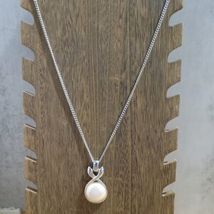 Monet Silver Necklace with Elegant Pendant 11 Inch Chain With Lobster Claw Clasp